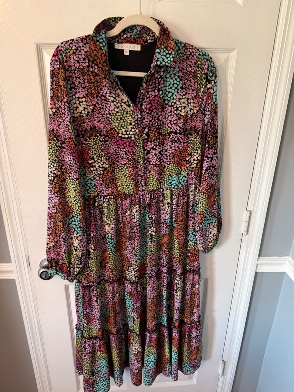 Karlie Pink Multi Floral Print Long Sleeve Tiered Dress